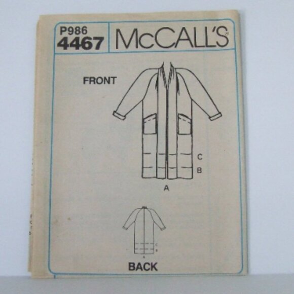 Fall coat sewing pattern McCall's uncut vintage plus size 14 long jacket 1980s - Picture 3 of 5